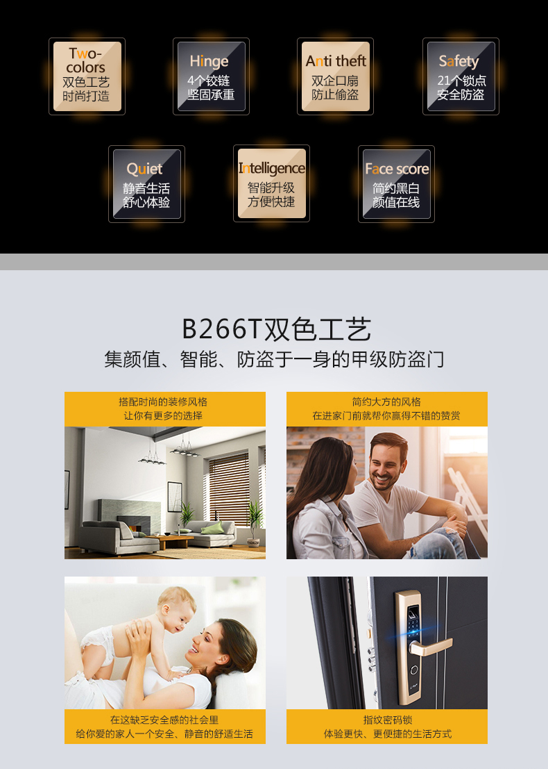 星月神甲级防盗门b266t,智能锁 - 深圳荣盛防盗门